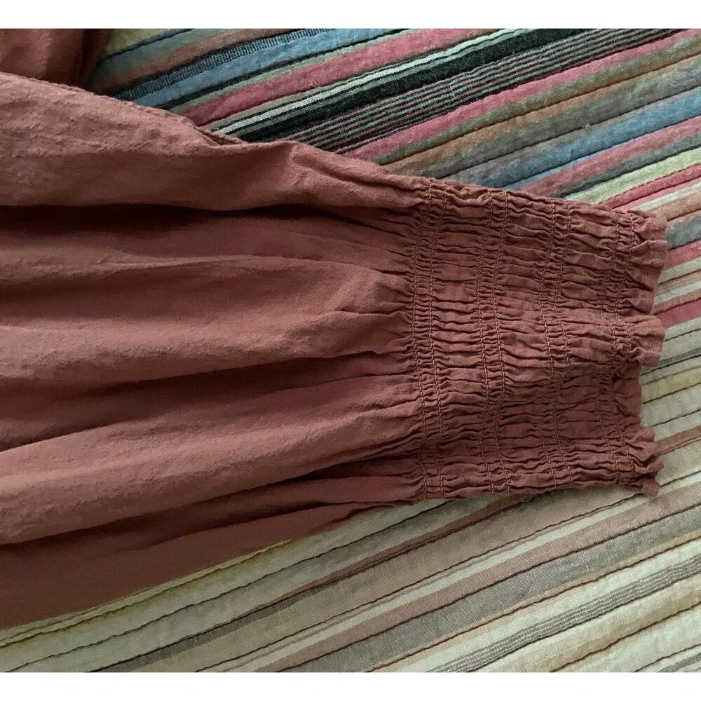Cottagecore Boho Smocked Bubble Sleeve Top Madewell Lucie Warm Umber M